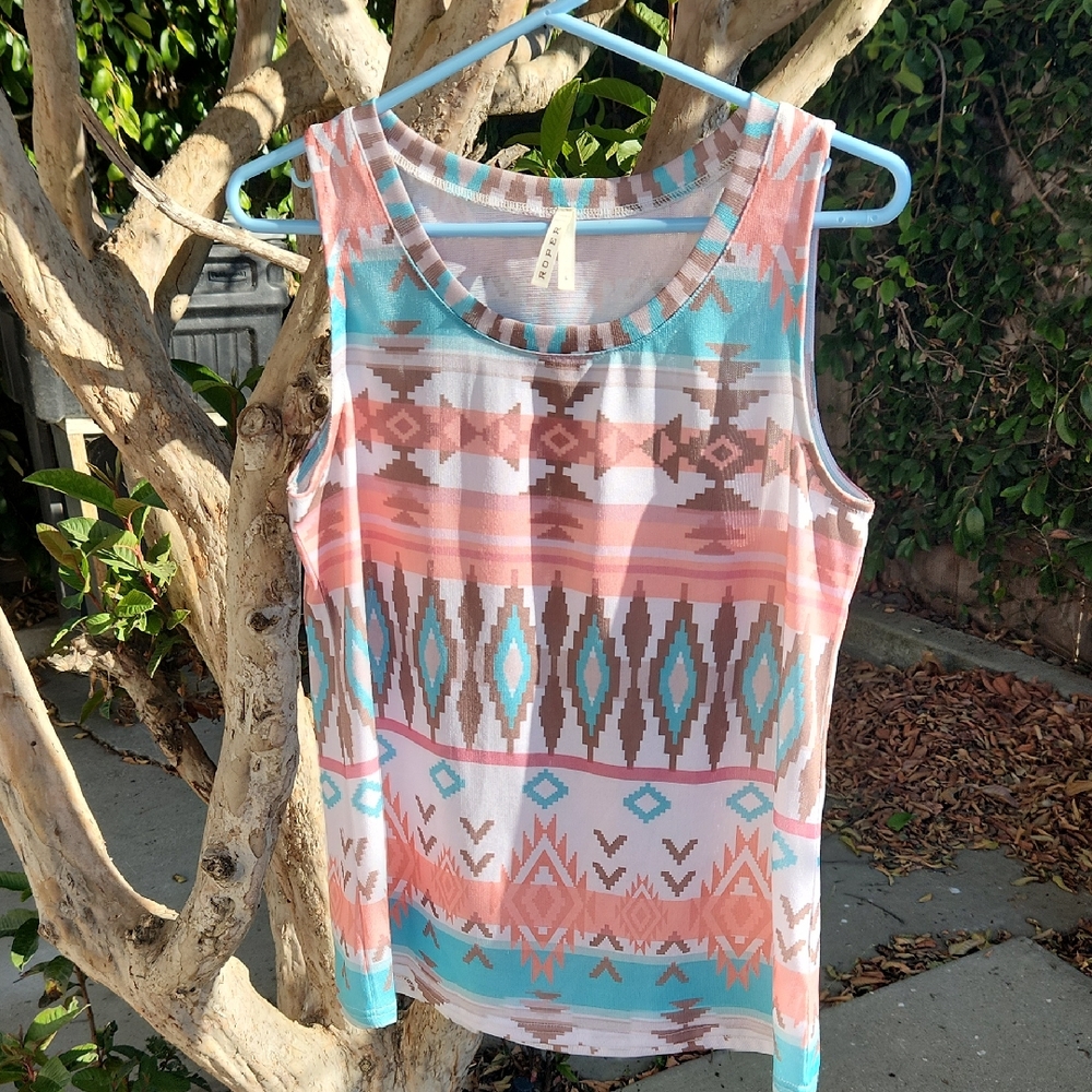 Roper Pink and Blue Graphic Sleeveless Tank